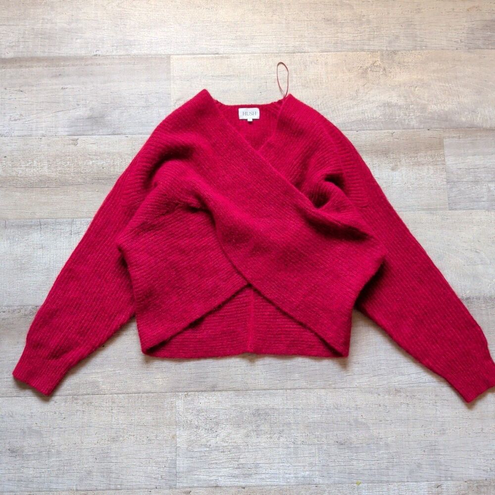 Hush Women's Betty Wrap Sweater S Red Wool Alpaca Blend Oversized Cross Front